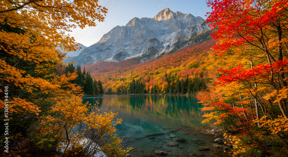 Obraz premium Majestic Mountain Landscape with Crystal Clear Lake Reflection
