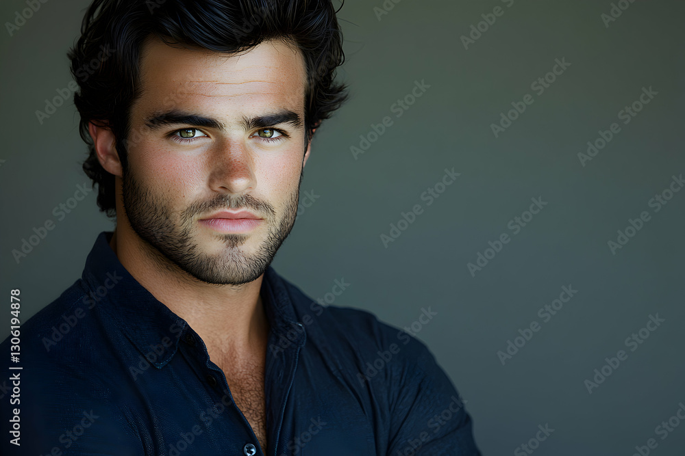Obraz premium Captivating portrait of a handsome man with piercing eyes and a serious expression