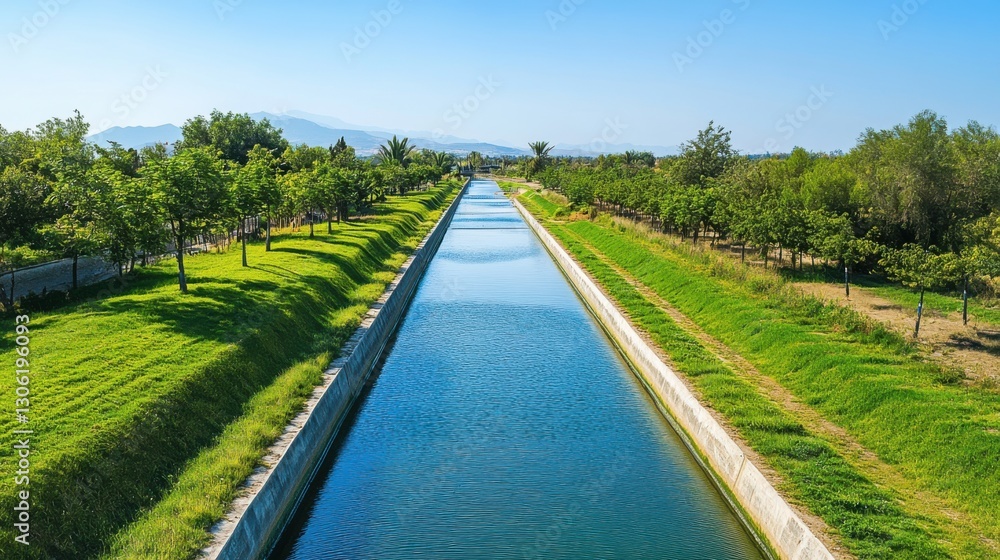 Modern irrigation canal system providing water Modern irrigation canal system providing water