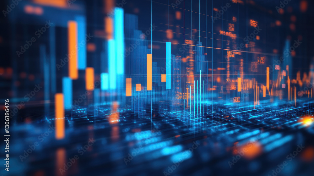 Digital stock market graph with financial data and business growth concept on a blue background Digital stock market graph with financial data and business growth concept on a blue background