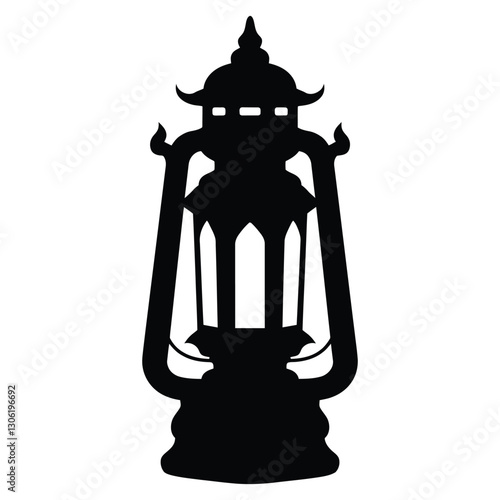 Thai Floating Lantern Silhouette, Vector, Icon, Logo, White Background.