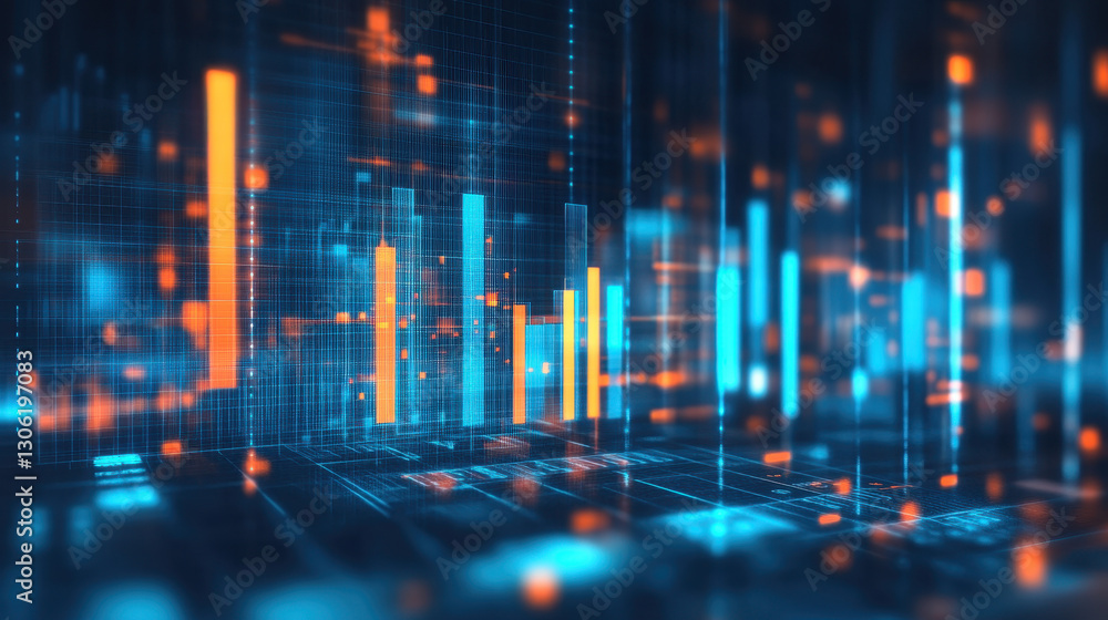 Digital stock market graph with financial data and business growth concept on a blue background Digital stock market graph with financial data and business growth concept on a blue background