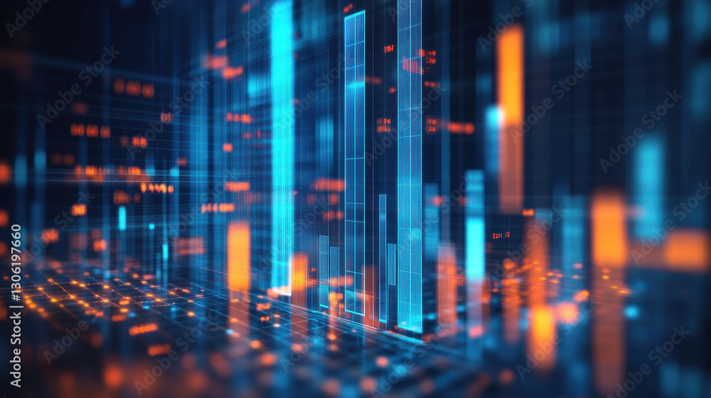 Digital stock market graph with financial data and business growth concept on a blue background Digital stock market graph with financial data and business growth concept on a blue background