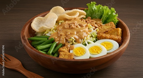 Gado-Gado with Fork, Gado-Gado salad ready to be enjoyed. photo