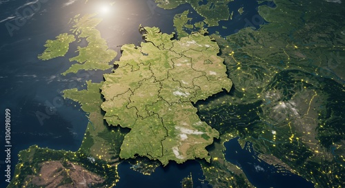 Digital map highlighting Germany and surrounding European countries at night