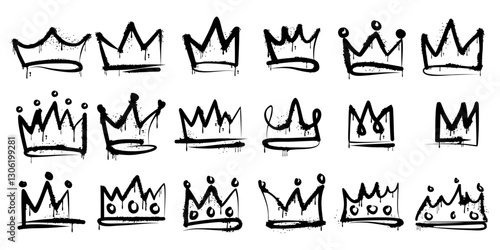 spray painted graffiti crown collection with dripping effect, isolated on white background. Vector illustration