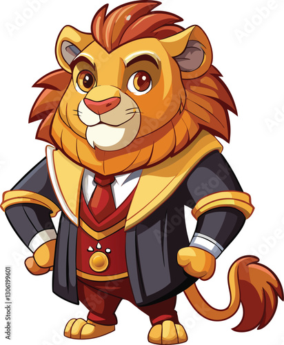Judge lion mascot character 3d disney cartoon style sticker vector design