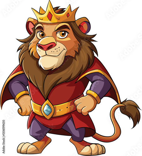 King lion mascot character 3d disney cartoon style sticker vector design