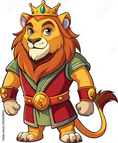 King lion mascot character 3d disney cartoon style sticker vector design