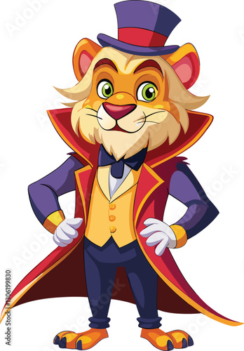 Magician lion mascot character 3d disney cartoon style sticker vector design