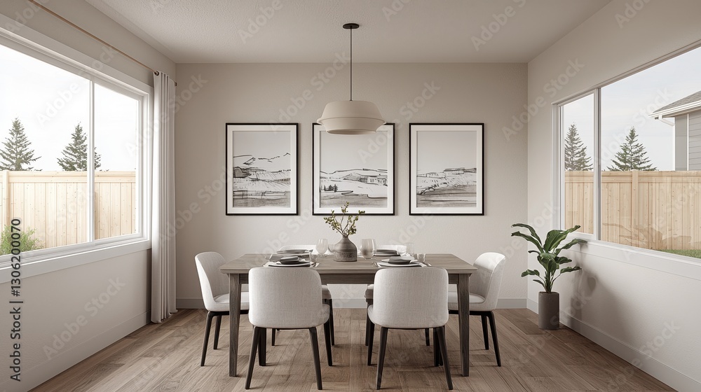 Fototapeta premium Modern Dining Room with Elegant Decor and Natural Light