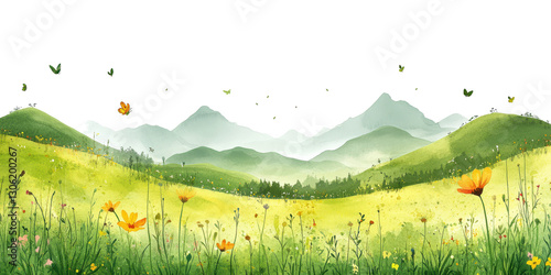 watercolor green hills