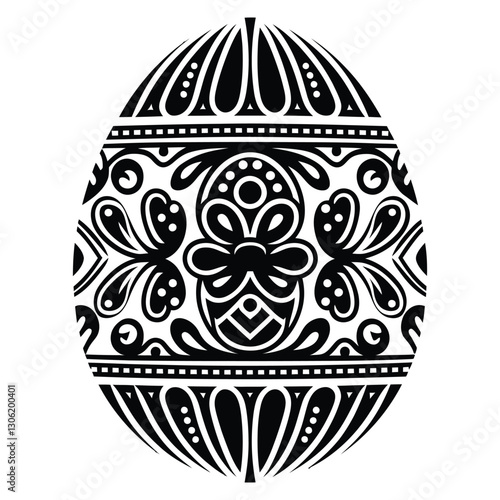 Ukrainian Pysanka Egg Silhouette, Vector, Icon, Logo, White Background.