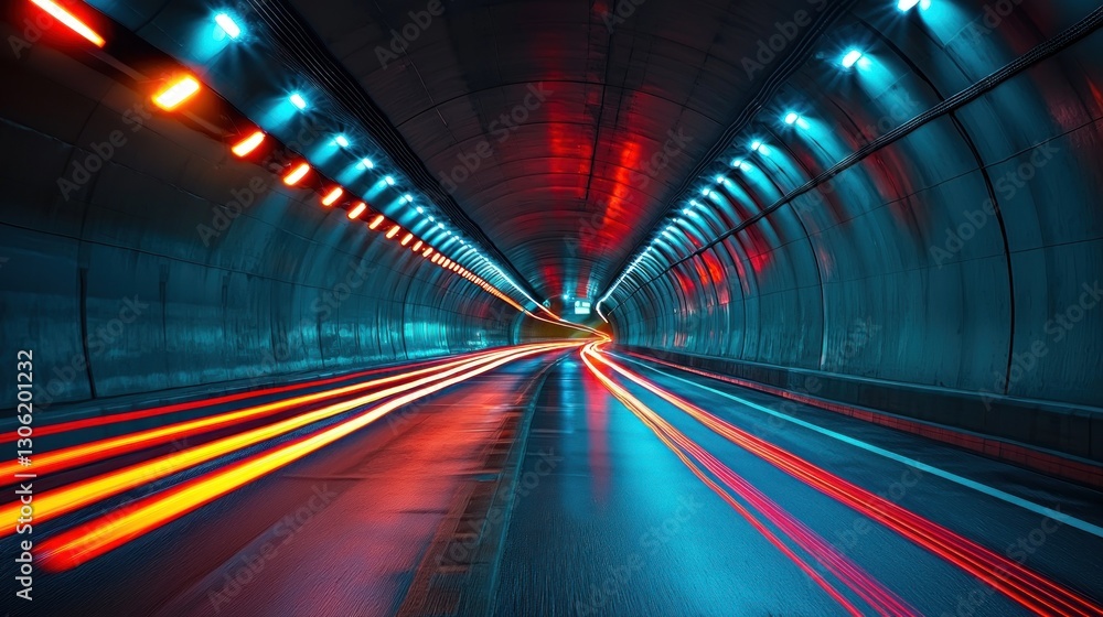 Long exposure of vehicle lights moving through a dark tunnel Long exposure of vehicle lights moving through a dark tunnel