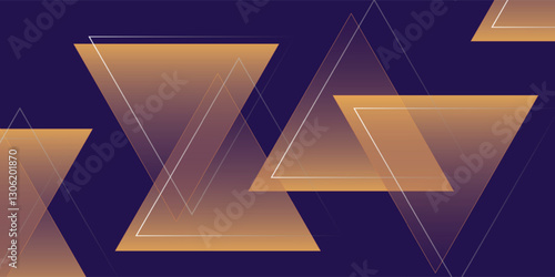 Golden triangles abstract background overlap layer on dark space with lines effect decoration. Modern graphic design element luxury style concept for web banner, art, flyer, card, or brochure cover