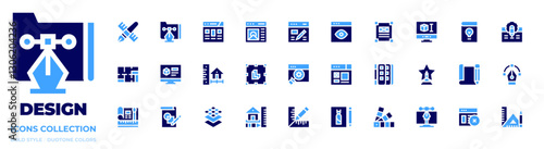 Design icon collection. Bold style. Duotone colors. paint, logo, house design, plan, layers , workspace, web design , d design , design book, design