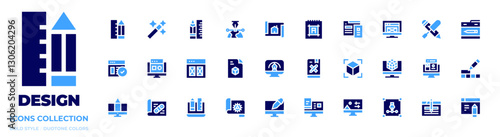 Design icon collection. Bold style. Duotone colors. pencil, planning, magic wand, build, document, photo editing, web design , design , d design
