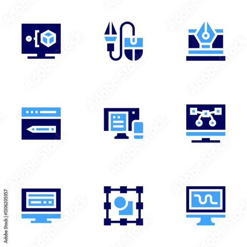 Design icon set. Bold style. Duotone colors. design, d design, design tool, design , graphic design , responsive design , web design , pen