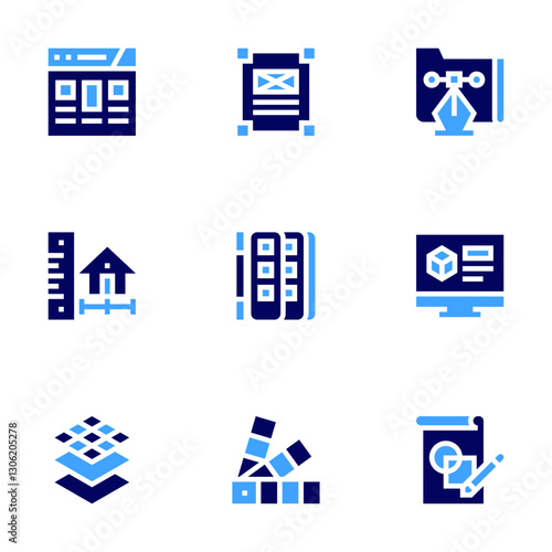 Design icon set. Bold style. Duotone colors. paint, house design, layers , d design, graphic design , design , web page, drawing, editorial