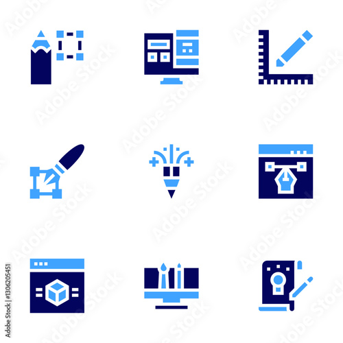 Design icon set. Bold style. Duotone colors. transform, design thinking , web design , d design , graphic design , responsive design