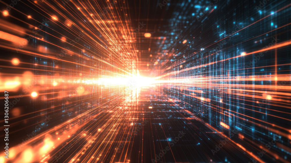 Digital light beams and glowing lines form the background Digital light beams and glowing lines form the background
