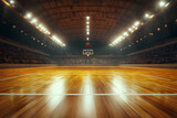 Dynamic perspective of an indoor basketball court filled with spectators