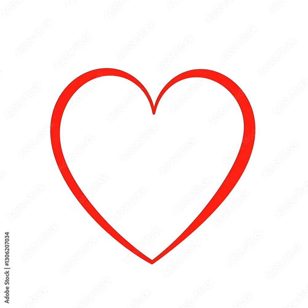Vibrant Red Heart Silhouette with Bold Outline on White Background Vibrant Red Heart Silhouette with Bold Outline on White Background
