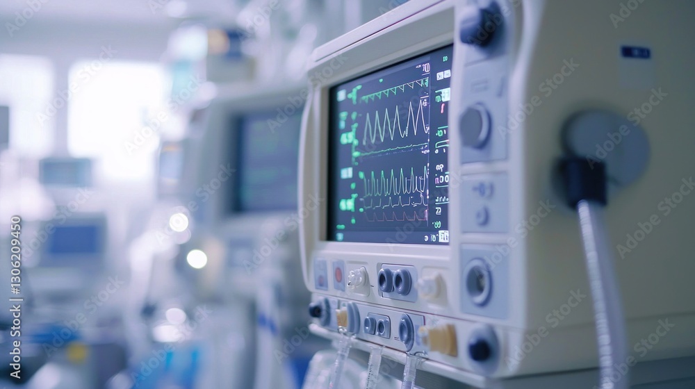 Medical monitor displaying vital signs in a hospital environment Medical monitor displaying vital signs in a hospital environment