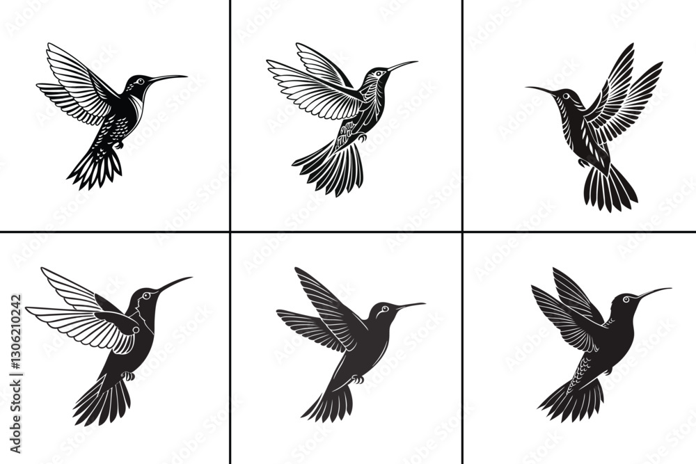 Obraz premium Silhouette Hummingbird Full Body in Black – Minimalist Hummingbird Design