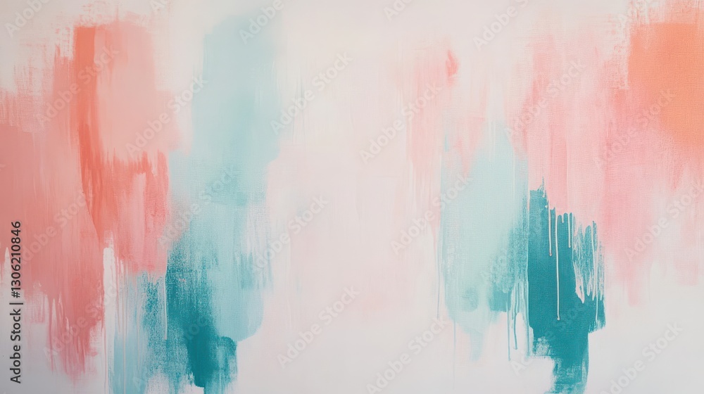 Obraz premium Dynamic brush strokes create a soft canvas with subtle hues of coral and teal in an abstract art piece