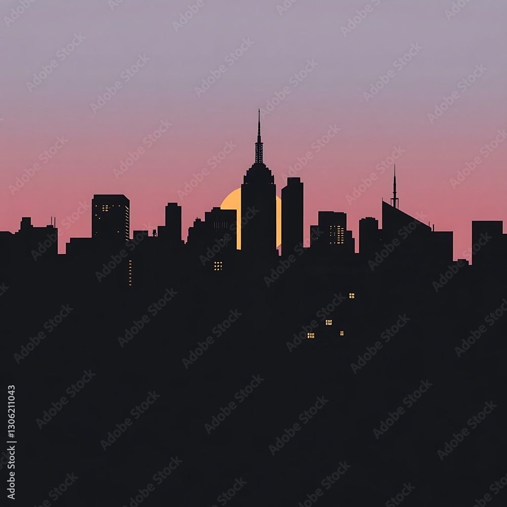 Geometric Cityscape Silhouette at Twilight - Bold and Intricate Urban Design Geometric Cityscape Silhouette at Twilight - Bold and Intricate Urban Design