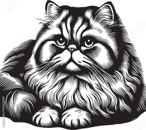 Persian cat vector in black and white