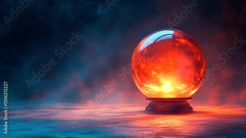 Glowing Crystal Ball Mystery Dramatic Red Light. AI Generated photo