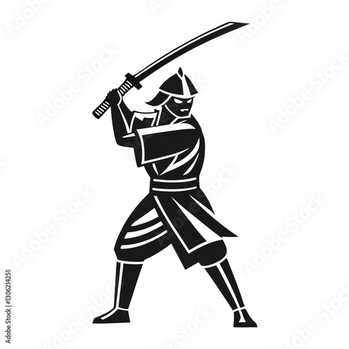 Samurai Fighter Silhouette Martial Arts and Warrior Symbol