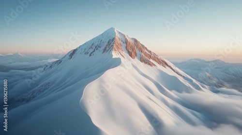 Aerial view of snow-capped mountains, sunrise glow, cinematic drone shot, ultra detailed, 4K, realistic textures, majestic natural beauty