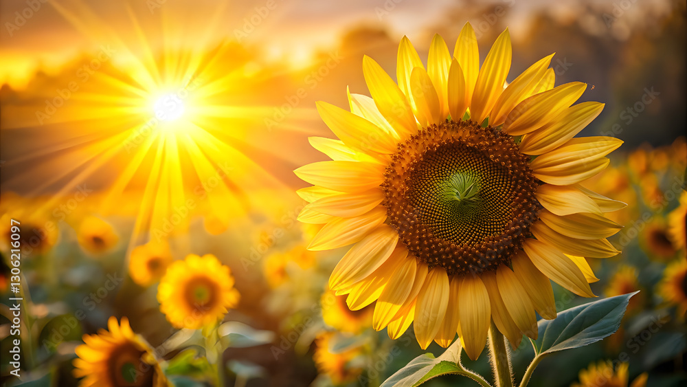 Fototapeta premium Radiant Golden Sunflower Background with Warm Sunlight Glow. Perfect for: Summer festivals, harvest celebrations, positive-themed campaigns