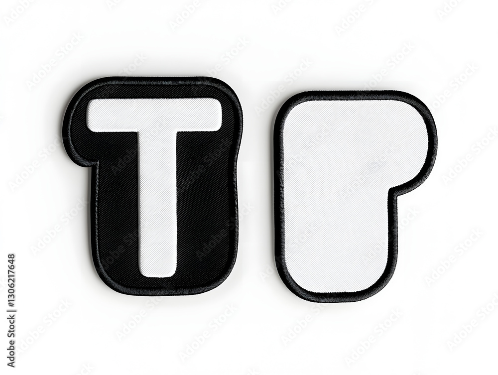 Fototapeta premium Minimalist Black and White Letter T Embroidered Patch Mockup