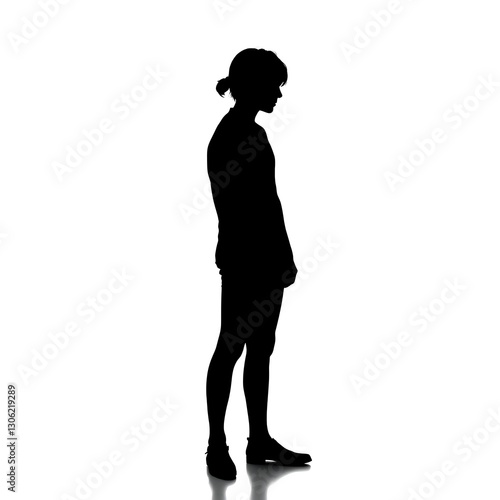 Obraz na płótnie Minimalist Black Silhouette of Lone Figure on White Background - High Contrast Art w salonie