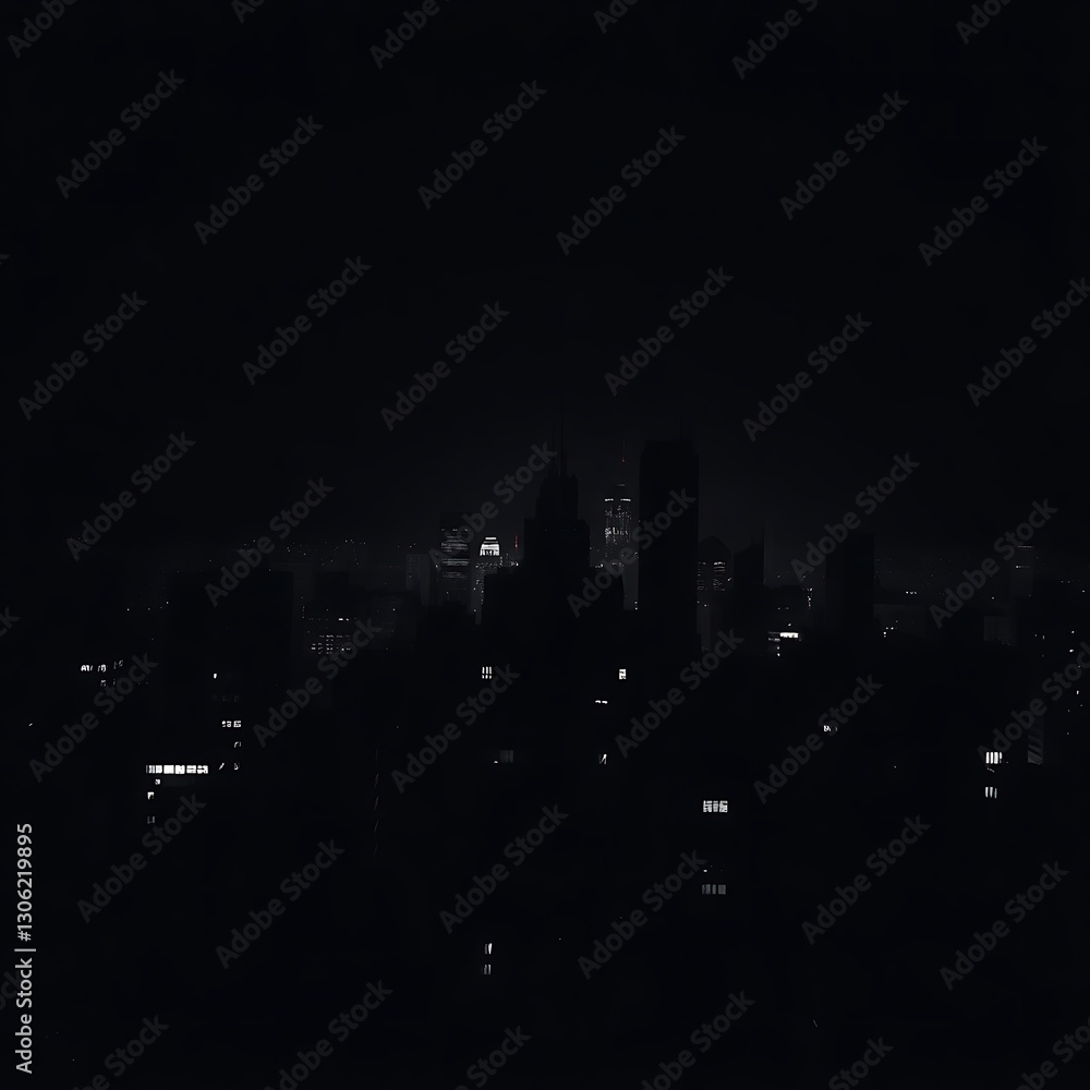 Monochromatic Cityscape Silhouette at Night with Geometric Patterns