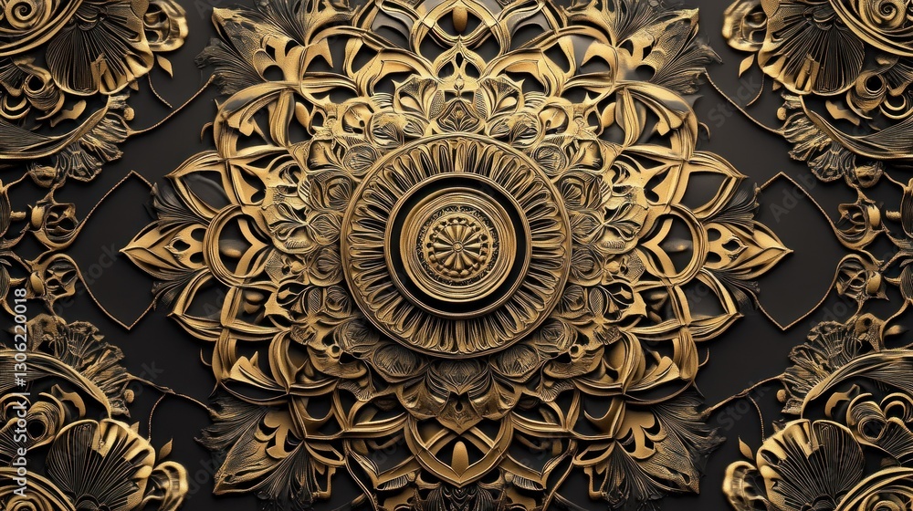 Opulent Gold Mandala: A 3D Rendering of Intricate Ornamental Design Opulent Gold Mandala: A 3D Rendering of Intricate Ornamental Design