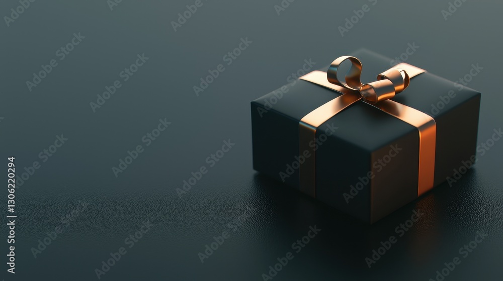 Elegant Black Gift Box with Golden Ribbon on Minimalist Background Elegant Black Gift Box with Golden Ribbon on Minimalist Background
