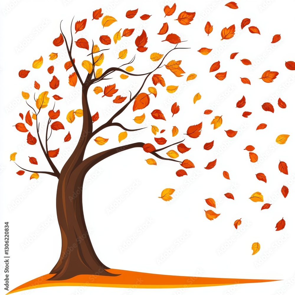 Fototapeta premium Autumn Tree with Falling Leaves