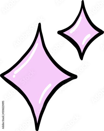 A simple hand-drawn illustration of two pink sparkles with a glowing effect, featuring a cartoon-style design with soft highlights