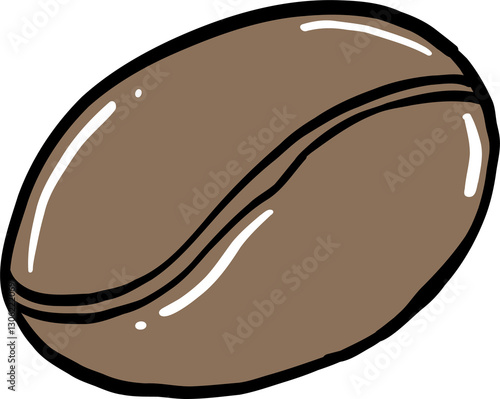 Simple hand-drawn illustration of a single coffee bean in brown tones, featuring a cartoon-style design with bold outlines and highlights