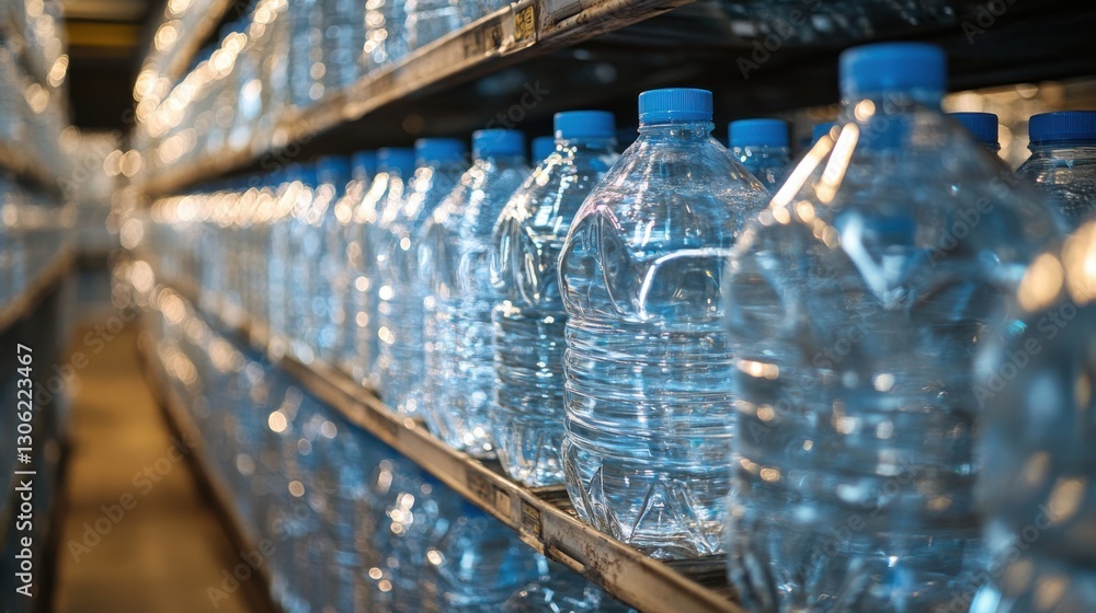 Stacks of bottled water being prepared for shipment to global Stacks of bottled water being prepared for shipment to global