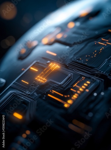 Wallpaper Mural Abstract Technology Background with Glowing Circuit Board and Microchip on Dark Surface Torontodigital.ca