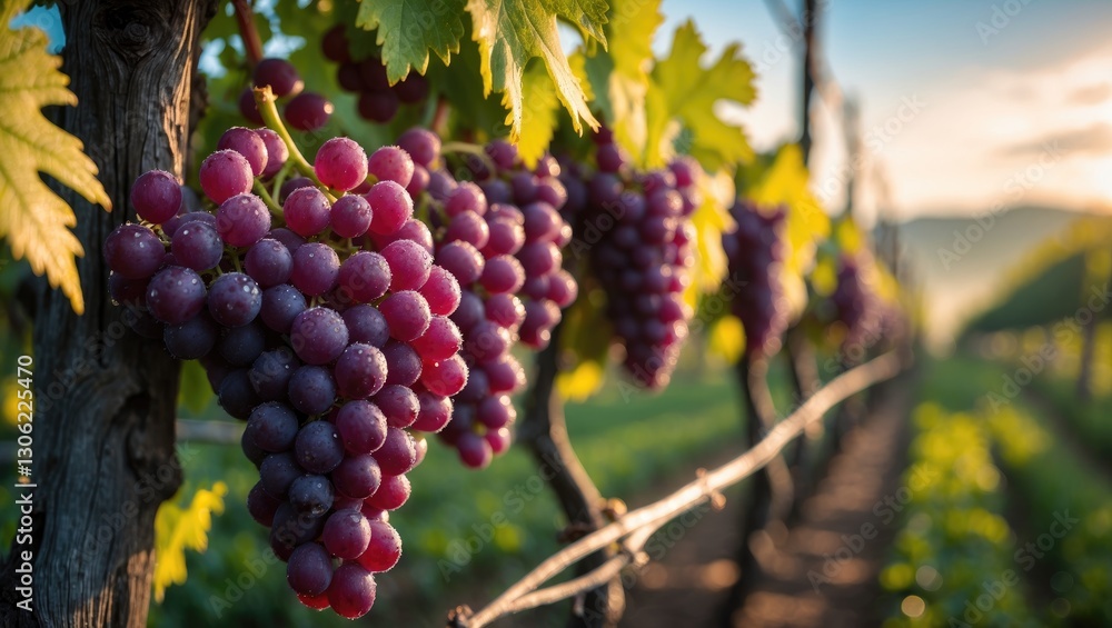 Obraz premium Grapes hanging in a vineyard within the Wachau Valley of Lower Austria, Europe.