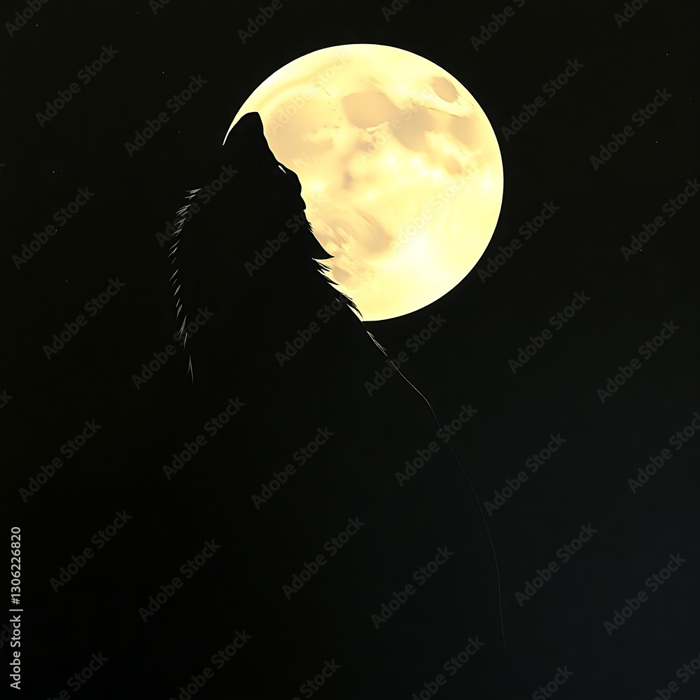 Lone Wolf Howling at the Moon - Realistic Wildlife Silhouette in Starlit Night