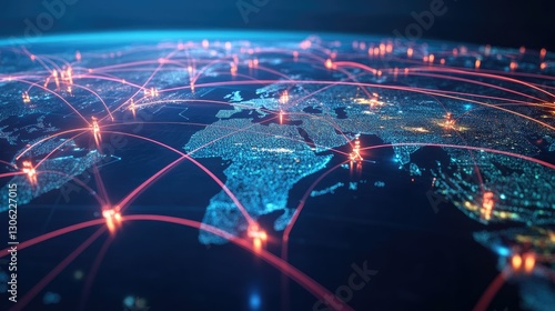 Wallpaper Mural A logistics network map highlighting complex routes, illuminated pathways showing how goods move across global supply chains Torontodigital.ca