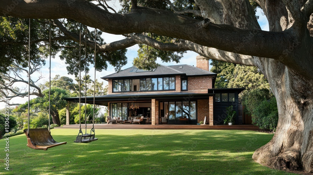 Brick House Underneath a Large Tree with Swings Brick House Underneath a Large Tree with Swings